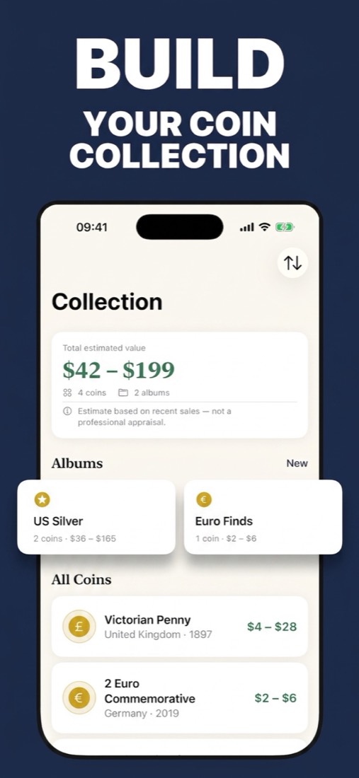 Collection screen with albums and total value
