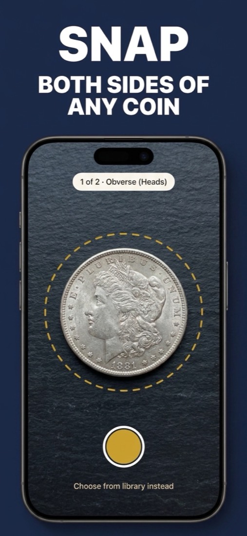 Camera screen framing a coin